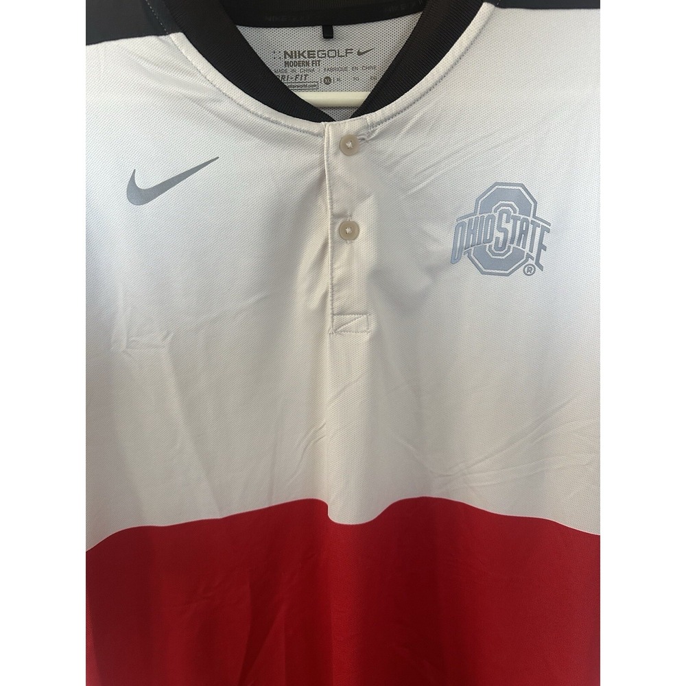 Ohio State Buckeyes OSU Nike Transition Dri Fit Mens Golf Polo XL White Red Blk - Picture 2 of 5